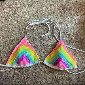Colorful Rainbow Sequin Bikini Top